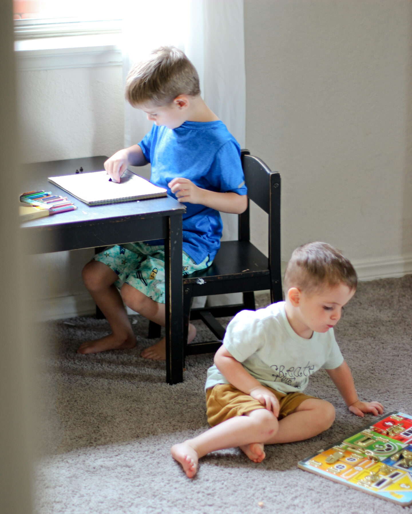 Boys doing puzzles